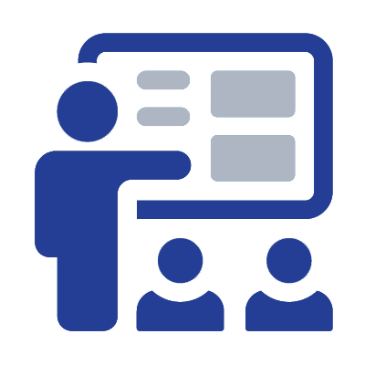 Icon of instructor teaching people.