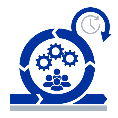 Graphical illustration of project management depicting iterative planning cycles performed by people and process.