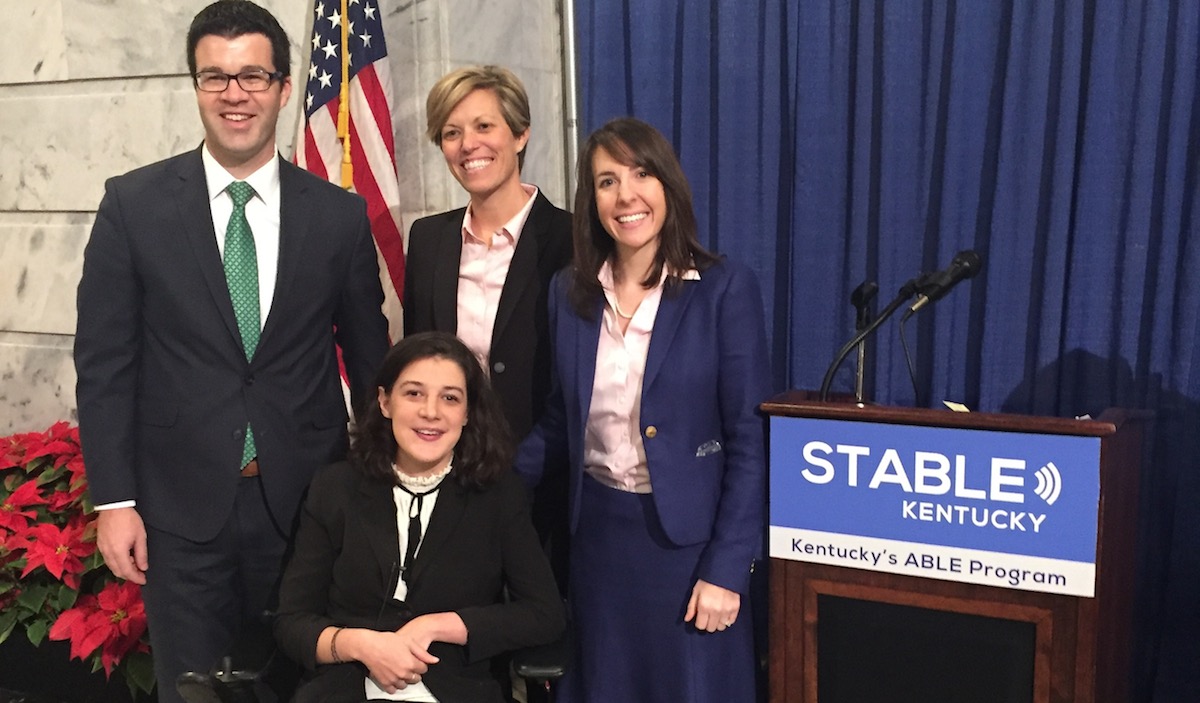 Photo of State Senator Will Schroder, Ashley Meier Barlow, Parent Allison Ball, KY State Treasurer Amanda Stahl, Advocate
