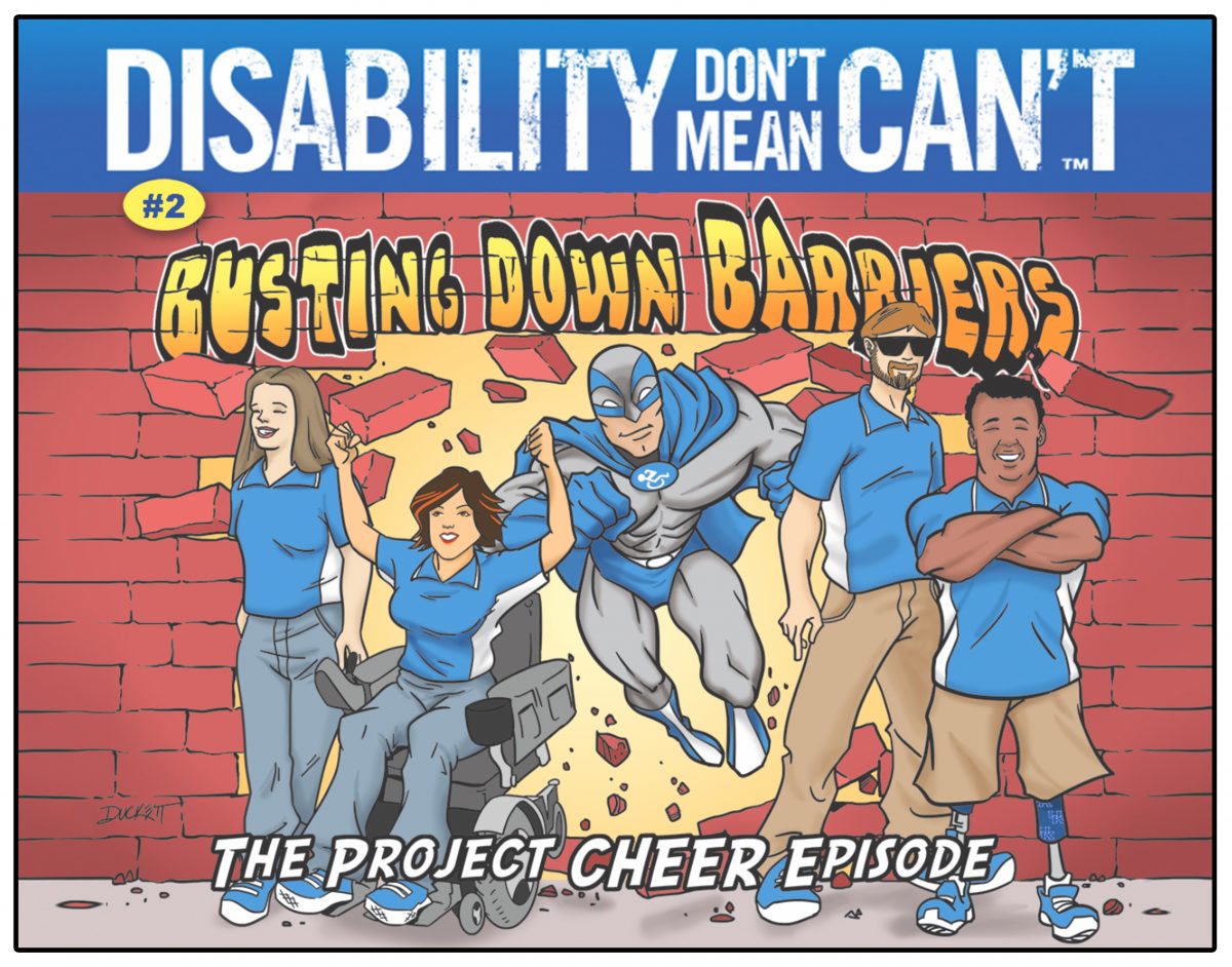 Photo of Comic book featuring 4 youth with disabilities and a superhero.