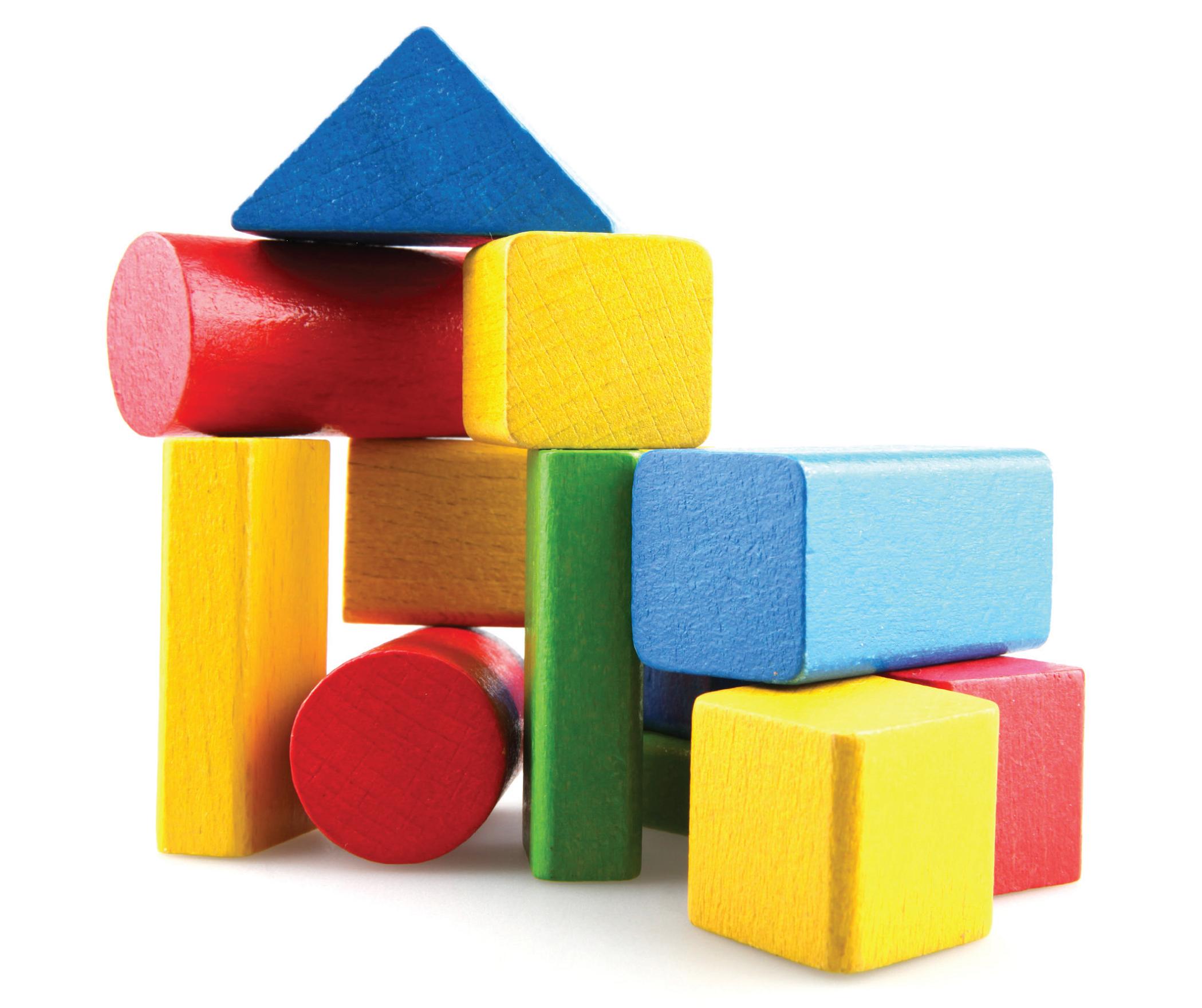 A group of wooden blocks in various shapes and colors