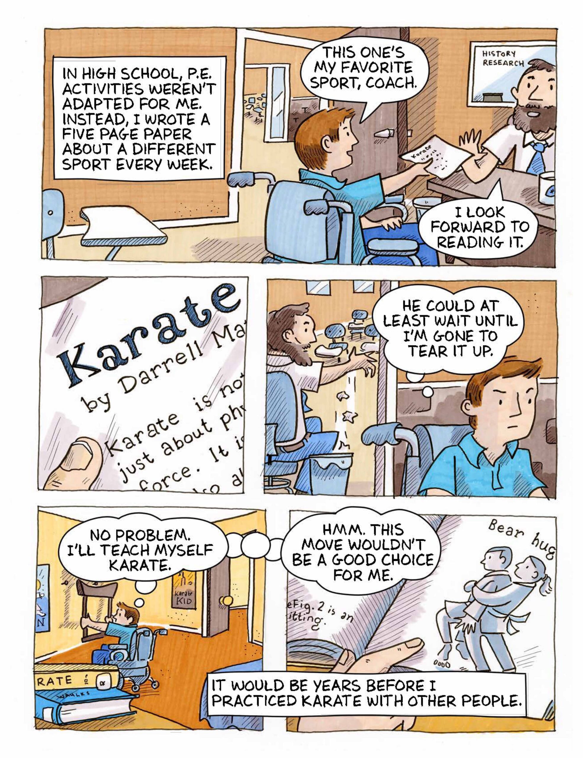 In these five panels, Darrell went to his high school P.E. teacher but he was again told no.